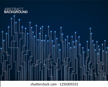 Abstract background of glowing lines and dots. Technology neon geometric graphic. Vector