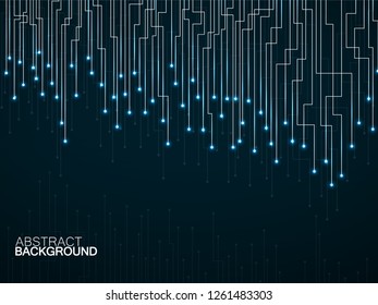 Abstract background of glowing lines and dots. Technology neon geometric graphic. Vector