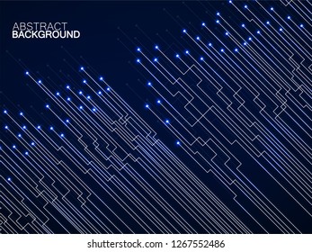Abstract background of glowing lines and dots. Technology neon geometric graphic. Vector