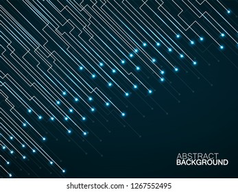 Abstract background of glowing lines and dots. Technology neon geometric graphic. Vector