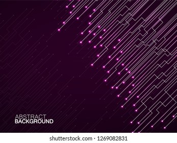 Abstract background of glowing lines and dots. Technology neon geometric graphic. Vector