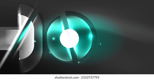 Resumen del fondo brillando los círculos de neón y líneas con efectos de luz mágicos. Diseño de alta tecnología para papel tapiz, banner, fondo, página de inicio, arte mural, invitación, impresiones, afiches