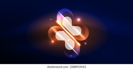 Resumen de las formas geométricas de la luz de neón brillantes en el fondo. Papel de pared de vectores de energía cósmica o mágica espacial Para papel de escritorio, pancarta, fondo, tarjeta, ilustración de libro, página de aterrizaje