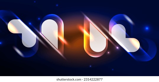 Resumen de las formas geométricas de la luz de neón brillantes en el fondo. Papel de pared de vectores de energía cósmica o mágica espacial Para papel de escritorio, pancarta, fondo, tarjeta, ilustración de libro, página de aterrizaje