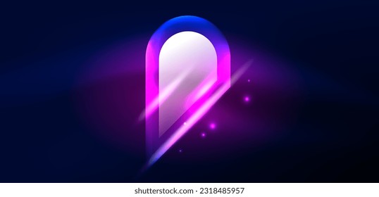Resumen de las formas geométricas de la luz de neón brillantes en el fondo. Papel de pared de vectores de energía cósmica o mágica espacial Para papel de escritorio, pancarta, fondo, tarjeta, ilustración de libro, página de aterrizaje