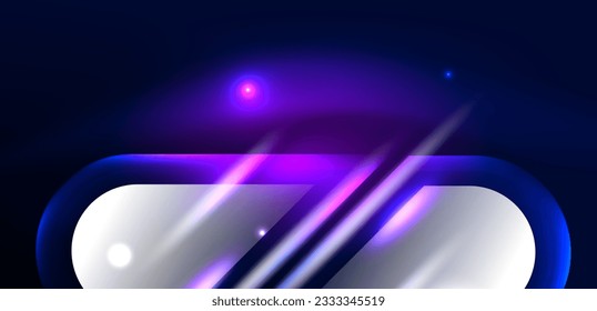 Resumen de las formas geométricas de la luz de neón brillantes en el fondo. Papel de pared de vectores de energía cósmica o mágica espacial Para papel de escritorio, pancarta, fondo, tarjeta, ilustración de libro, página de aterrizaje