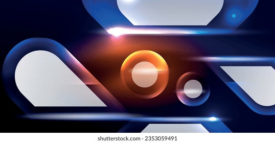 Resumen de las formas geométricas de la luz de neón brillantes en el fondo. Papel de pared de vectores de energía cósmica o mágica espacial Para papel de escritorio, pancarta, fondo, tarjeta, ilustración de libro, página de aterrizaje