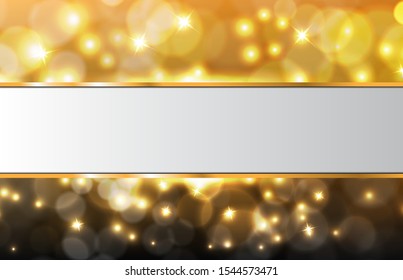 abstract background of glowing particle gold bokeh with white frame 