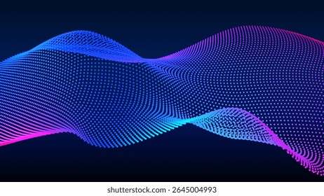 Abstract background of glowing particle waves in blue and purple, creating a futuristic and dynamic visual effect.