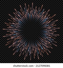 Abstract background with glowing particles. Sparks scattering from the center. Frame for text in the form of a powerful shining. Flash light explosion effect.
