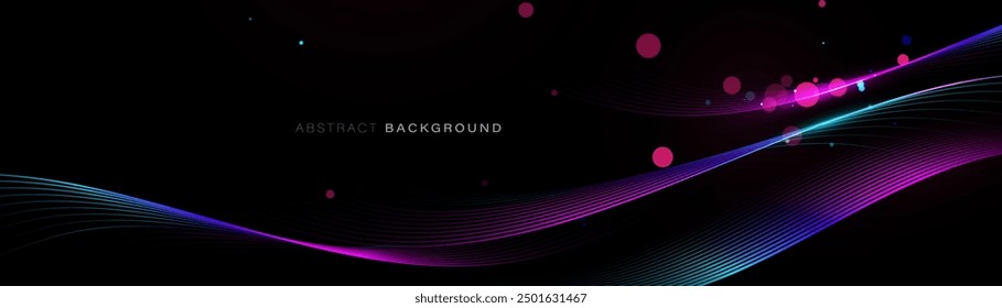 Abstract background is glowing with purple and magenta curved lines. Modern minimal trendy lines pattern horizontal. Vector illustration
