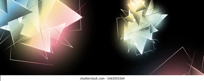abstract background with glowing  triangles that overlap. isolated black background. vector illustration of eps 10