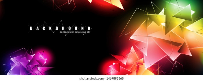 abstract background with glowing  triangles that overlap. isolated black background. vector illustration of eps 10