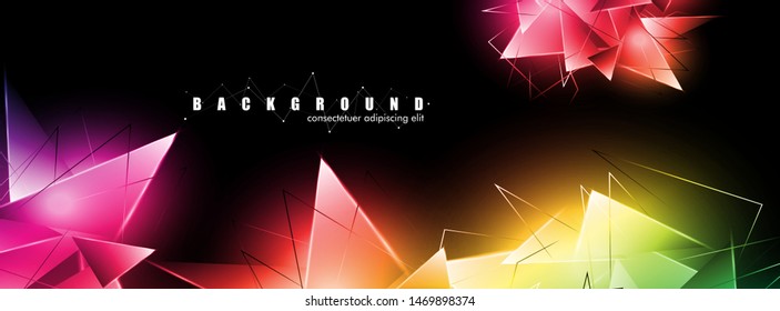 abstract background with glowing  triangles that overlap. isolated black background. vector illustration of eps 10