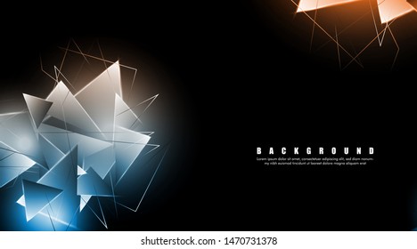 abstract background with glowing triangles that overlap. isolated black background. vector illustration of eps 10