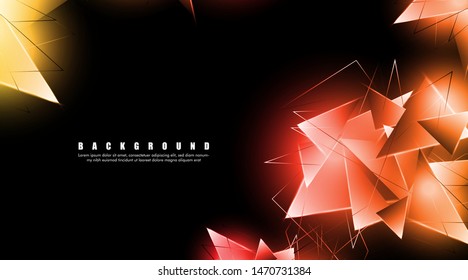 abstract background with glowing triangles that overlap. isolated black background. vector illustration of eps 10