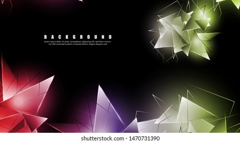 abstract background with glowing triangles that overlap. isolated black background. vector illustration of eps 10