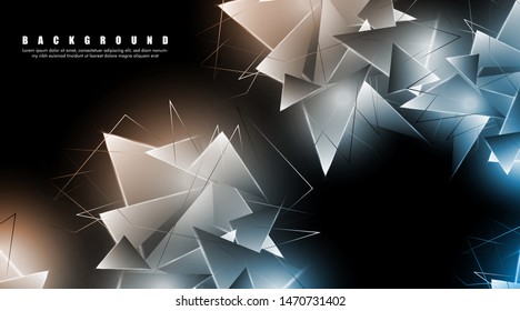 abstract background with glowing triangles that overlap. isolated black background. vector illustration of eps 10