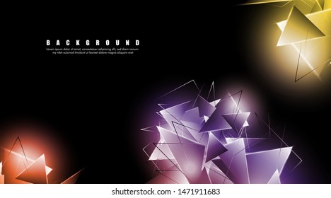 abstract background with glowing triangles that overlap. isolated black background. vector illustration of eps 10