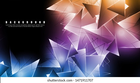 abstract background with glowing triangles that overlap. isolated black background. vector illustration of eps 10