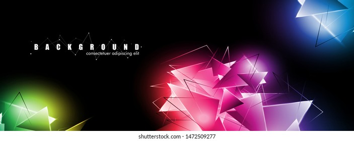 abstract background with glowing  triangles that overlap. isolated black background. vector illustration of eps 10