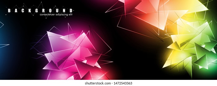 abstract background with glowing  triangles that overlap. isolated black background. vector illustration of eps 10
