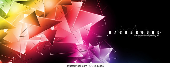 abstract background with glowing  triangles that overlap. isolated black background. vector illustration of eps 10