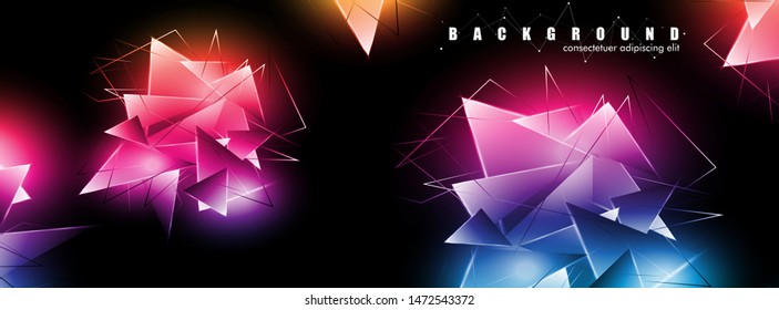 abstract background with glowing  triangles that overlap. isolated black background. vector illustration of eps 10