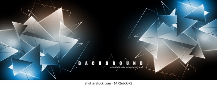 abstract background with glowing triangles that overlap. isolated black background. vector illustration of eps 10