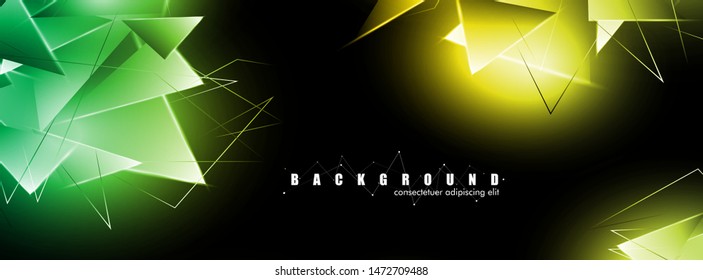 abstract background with glowing triangles that overlap. isolated black background. vector illustration of eps 10