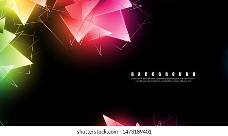 abstract background with glowing triangles that overlap. isolated black background. vector illustration of eps 10