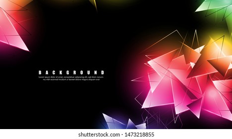 abstract background with glowing triangles that overlap. isolated black background. vector illustration of eps 10