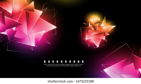 abstract background with glowing triangles that overlap. isolated black background. vector illustration of eps 10