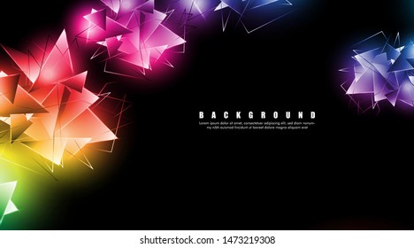 abstract background with glowing triangles that overlap. isolated black background. vector illustration of eps 10