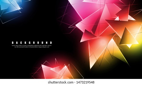 abstract background with glowing triangles that overlap. isolated black background. vector illustration of eps 10