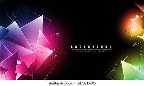 abstract background with glowing triangles that overlap. isolated black background. vector illustration of eps 10
