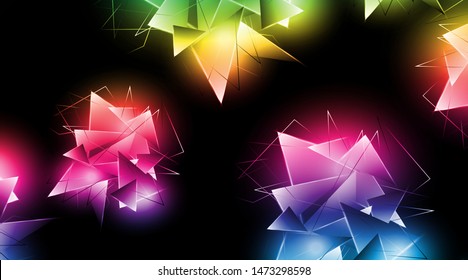 abstract background with glowing triangles that overlap. isolated black background. vector illustration of eps 10