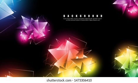 abstract background with glowing triangles that overlap. isolated black background. vector illustration of eps 10