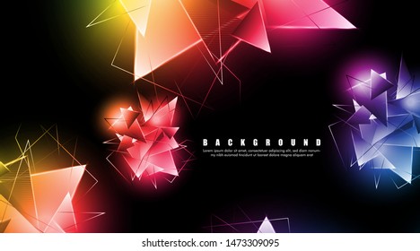 abstract background with glowing triangles that overlap. isolated black background. vector illustration of eps 10