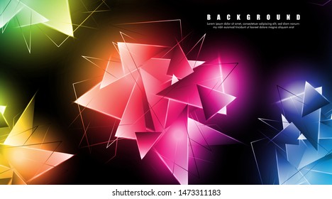 abstract background with glowing triangles that overlap. isolated black background. vector illustration of eps 10