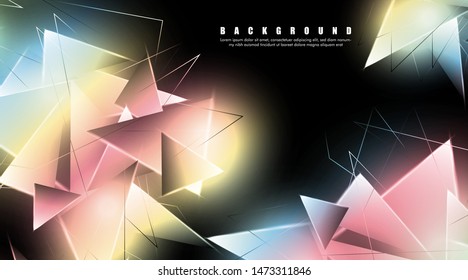 abstract background with glowing triangles that overlap. isolated black background. vector illustration of eps 10