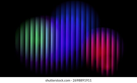 Fundo abstrato com linhas verticais brilhantes em verde azul e vermelho em um fundo escuro