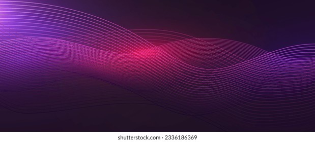 Fondo abstracto con onda brillante. Gradiente morado y rojo que fluye líneas de onda. Líneas de onda modernas. Elemento de diseño de líneas móviles brillantes. Concepto tecnológico. Ilustración del vector en el fondo de las líneas onduladas