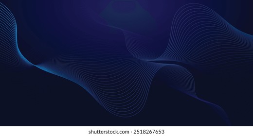 Fundo abstrato com onda brilhante. Elemento de design de linhas móveis brilhantes. Moderno gradiente azul fluindo linhas de onda. Conceito de tecnologia. Ilustração vetorial