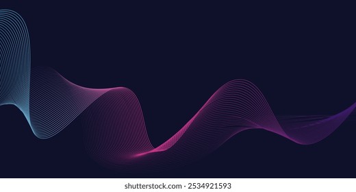 Abstract background with glowing wave. Shiny moving lines design element. Modern pink blue gradient flowing wave lines.