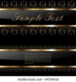 Abstract background gold banners on black, vector illustration.