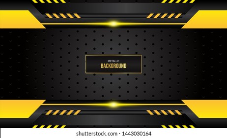 Abstract Background With Gold Border On The Black Bacground. Dark Background Vector. - Vector