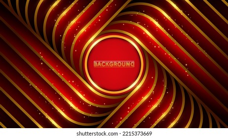 abstract background gold circle and gradient red backdrop within gold line element and glitter light effect decorating.
