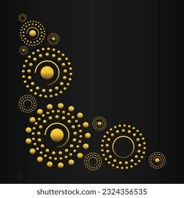 Abstract background with gold circles on black background