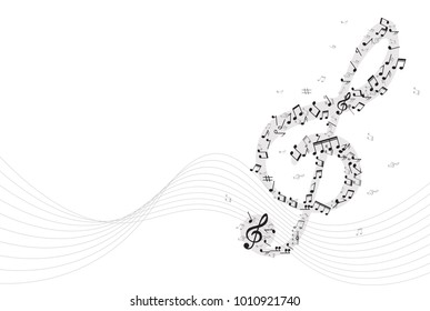 Abstract Background with gold color Music notes. Vector Illustration